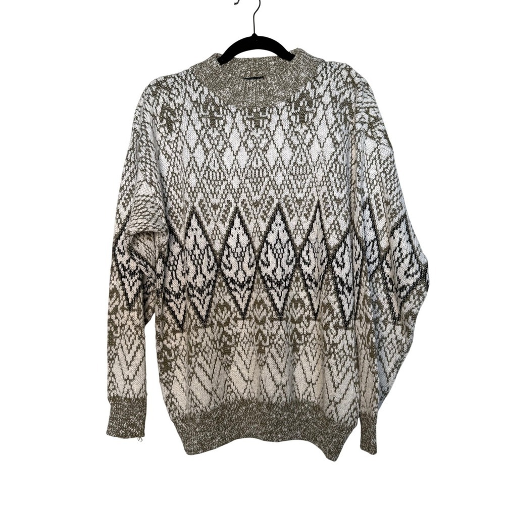 Vintage Mens‎ 90s Mock Neck Patterned Sweater Acrylic Knit Pullover